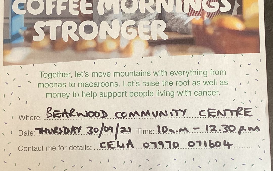 MacMillan Coffee Morning Thursday 30th 10am